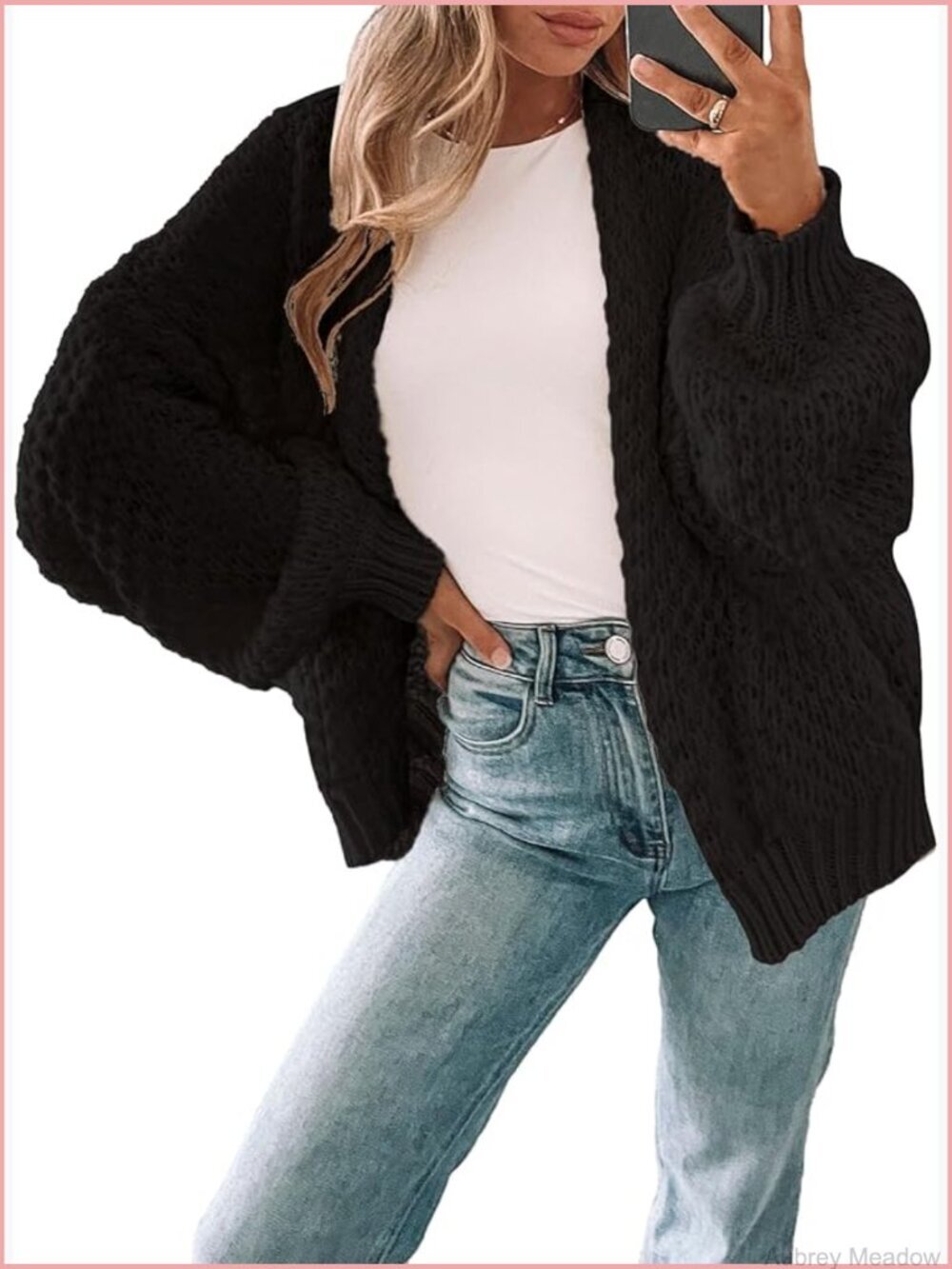 Oversized Long Cardigan Sweater Chunky Waffle Knit Open Front